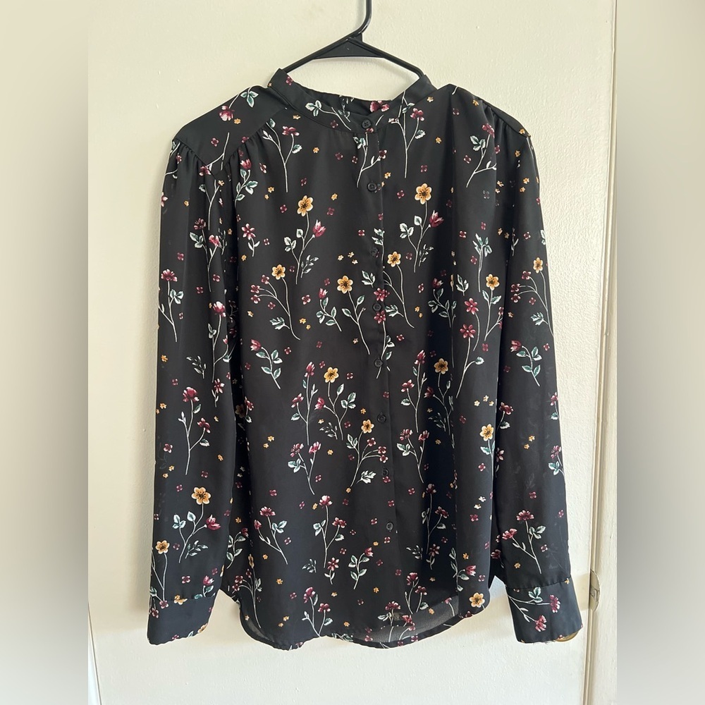Faded Glory Boxy Long Sleeve Mandarin Collar Floral Blouse, size L - Picture 2 of 11